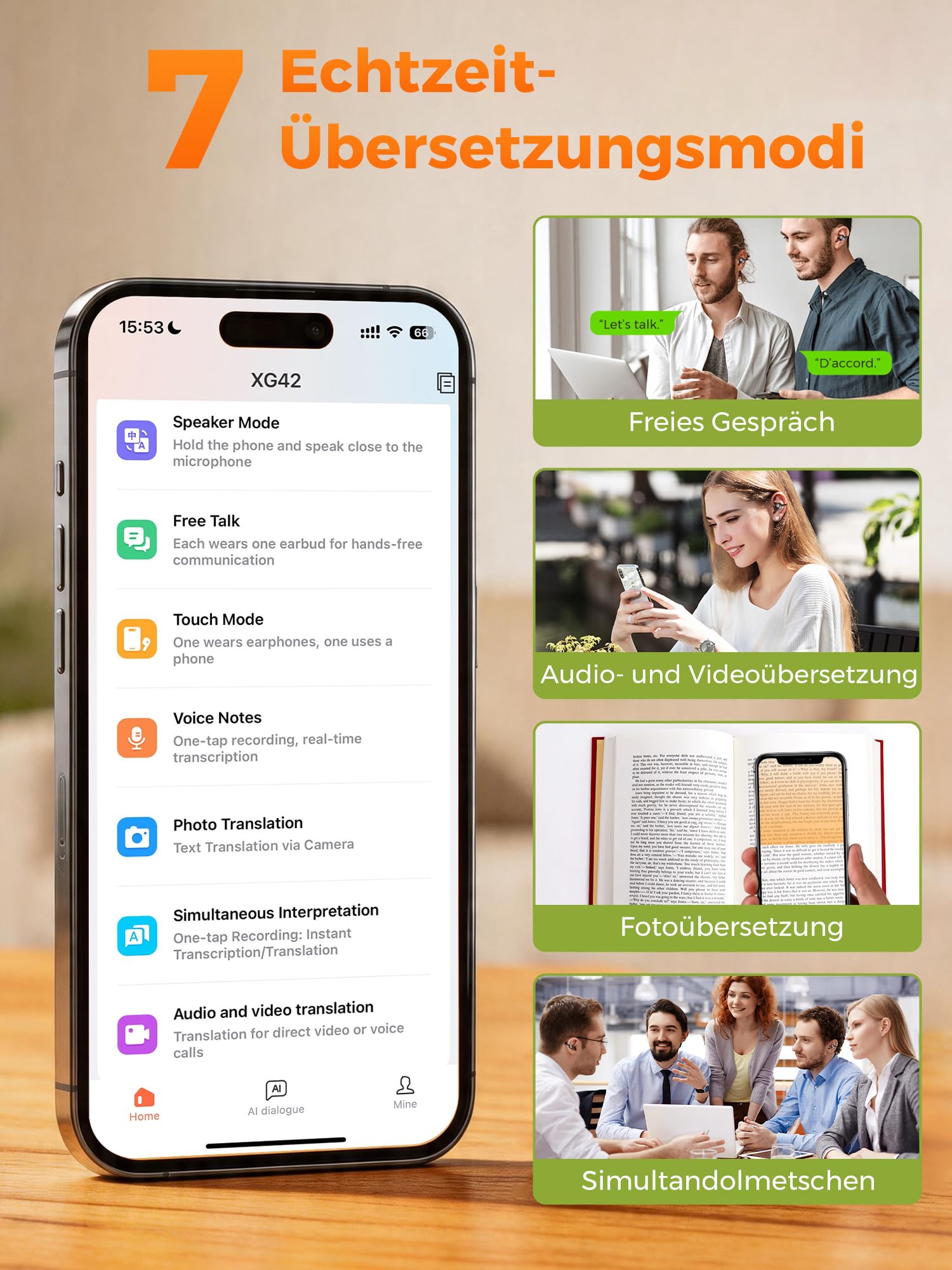 Übersetzungskopfhörer In Echtzeit Übersetzer Kopfhörer: 3 In 1 Übersetzungskopfhörer LCD Touchscreen 159 Sprachen App 7 Übersetzungsmodi, Bluetooth 6.0 Sprachübersetzer 30H Für Reisen Business Lernen | 10+ Funktionen / Kamera-Fernbedienung / Komfortable P