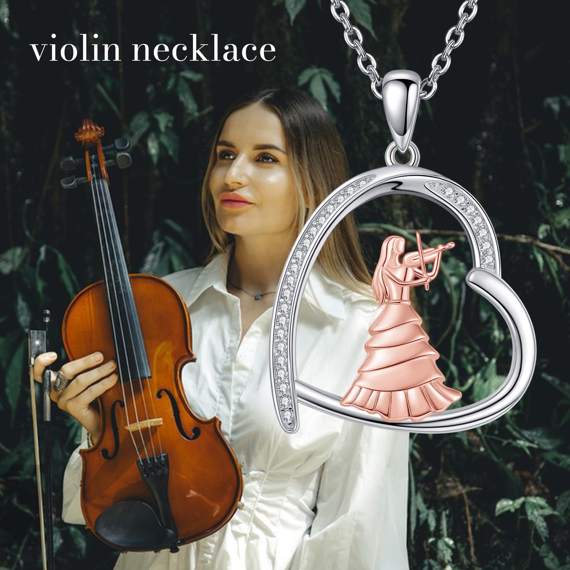 JERWLI Collar de plata de ley S925 Ballet/Violinista/Gimnasia Joyas de música Regalos para mujeres y niñas