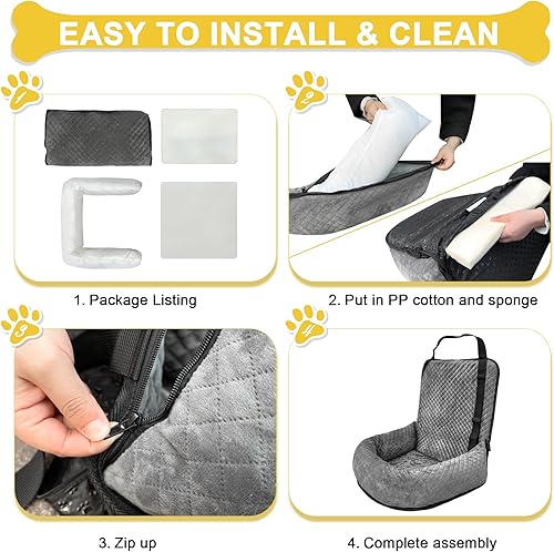 Miniatura 6 de Asiento de automóvil para perros pequeños y medianos, desmontable lavable, asiento elevador de seguridad para mascotas, cómodo, ultra suave y