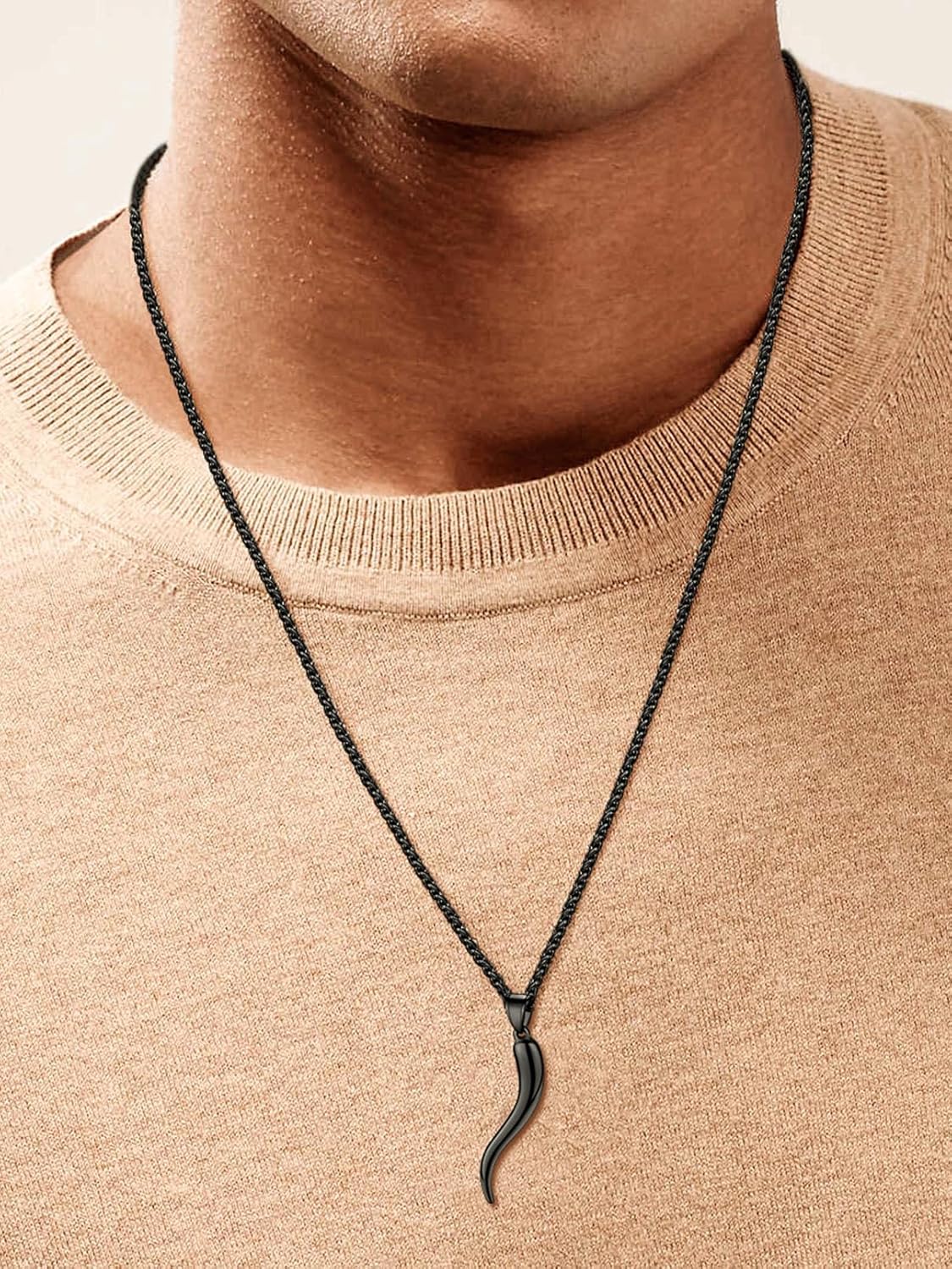 FaithHeart Italian Horn Pendant Necklace for Women Men Silver/Black/Gold Plated Stainless Steel Cornicello Necklace Protection Necklace Chains with Pendant Italian Charm Talisman with Gift Box - Image 9