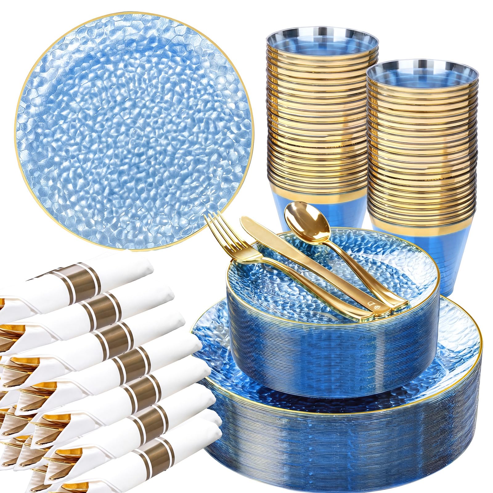 175 Pcs Blue Hammered Plates - Party Dinnerware Set -22