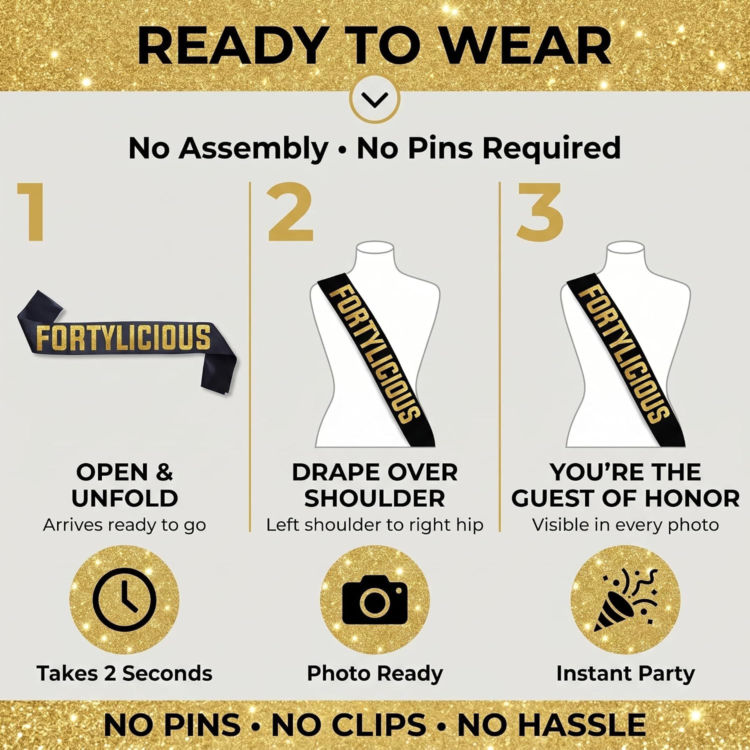 Sterling James Co. Fortylicious - Funny 40th Birthday Sash for Him or Her - Party Decorations, Supplies and Gifts