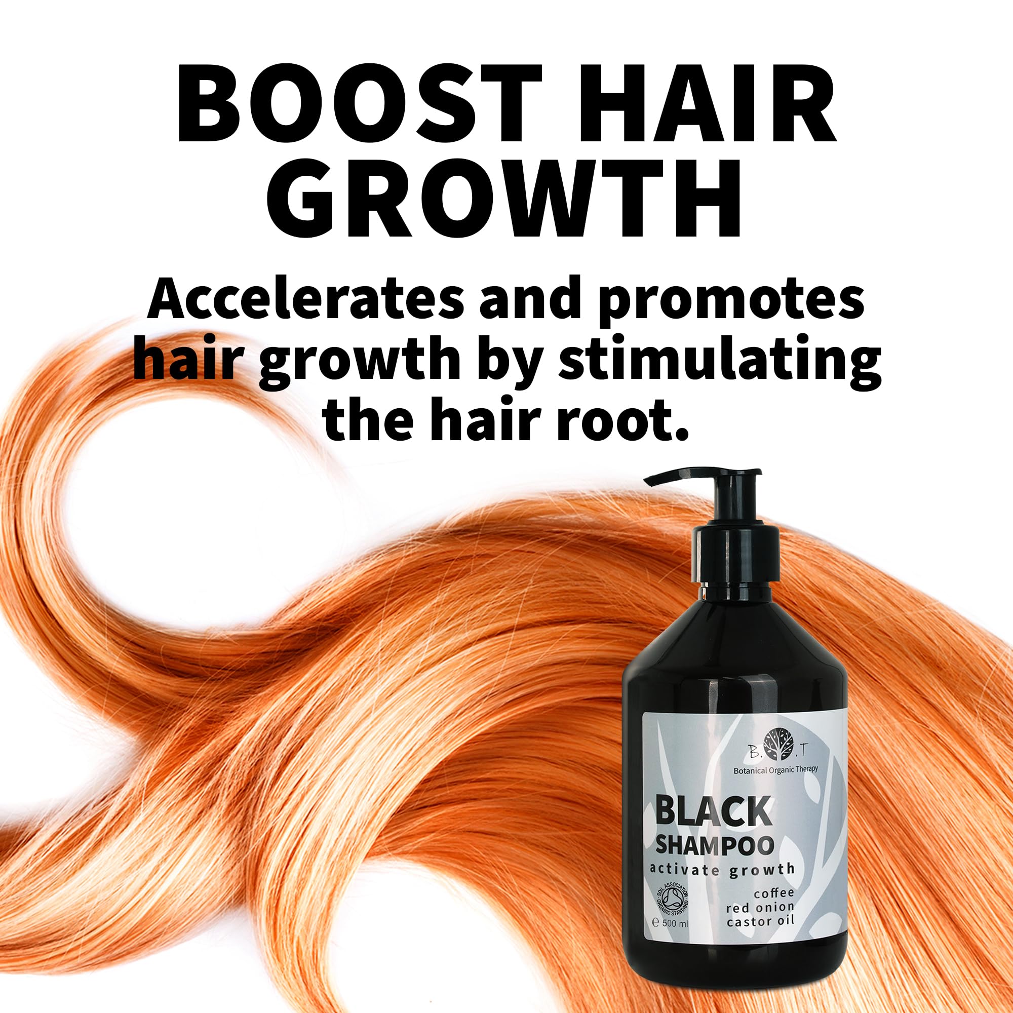 B.O.T cosmetic & wellness - Schwarzes Koffein-Shampoo | Anti-Haarausfall | Förderung Haarwuchs | Anti-Schuppen | Reguliert Kopfhautölfettigkeit, Schwarz, 200 ml (3er Pack)