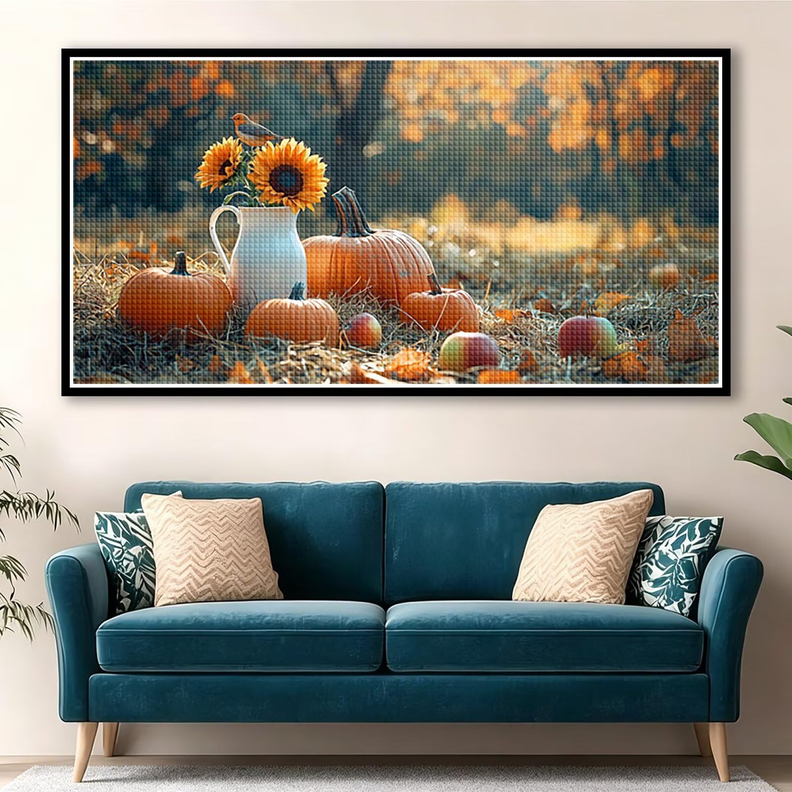Diamond Painting Adultos Otoño Pintura Diamante, Calabaza Diamond Painting 5D Completo, DIY Cuadrado Bordado Punto de Cruz Cuadros de Diamantes Kit para Decoracion Hogar, Regalo Mujer 160x80cm 0J-894