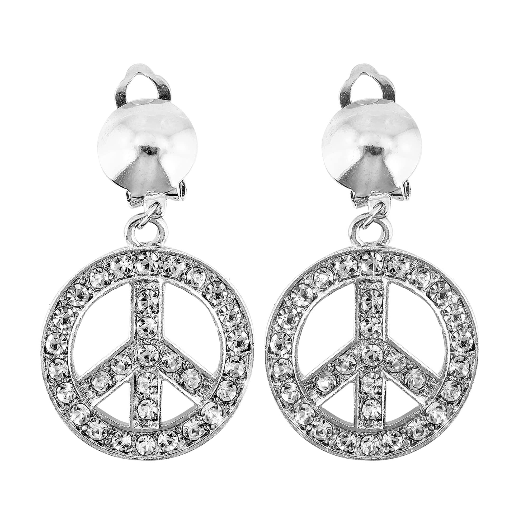 Strass Peace & Love Earrings Hippie Hippy Jewellery for Fancy Dress Costumes Accessories Accessory