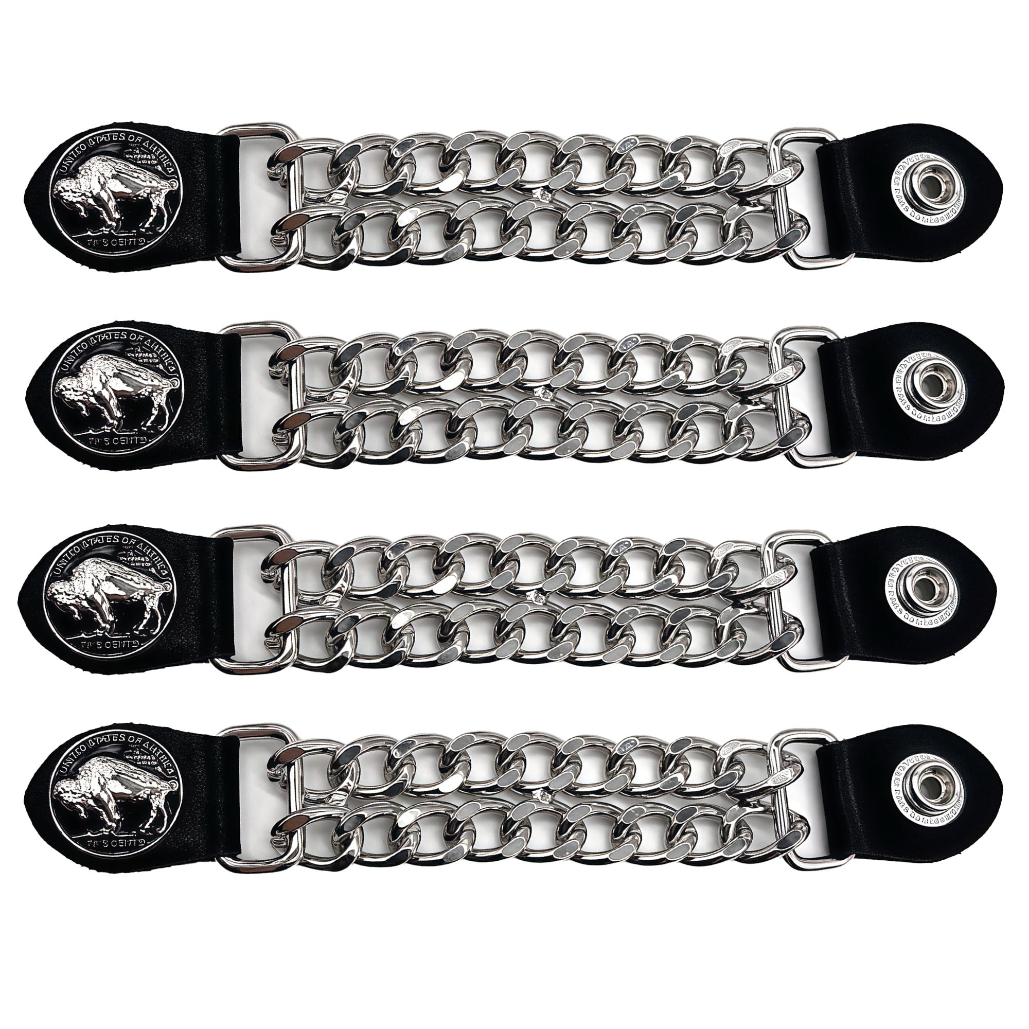 Motorcycle Vest Extenders for Men &amp; Women - 4 PCS Leather Vest Extensions for Biker - Durable Double Chrome Chains