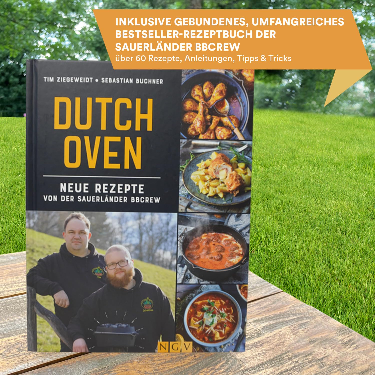 Skandika Dutch Oven Flame Master | pentola in ghisa per cucinare, già bruciata, con piedini, alzacoperchio, borsa per il trasporto, pentola da fuoco per barbecue, campeggio (7,1 L)