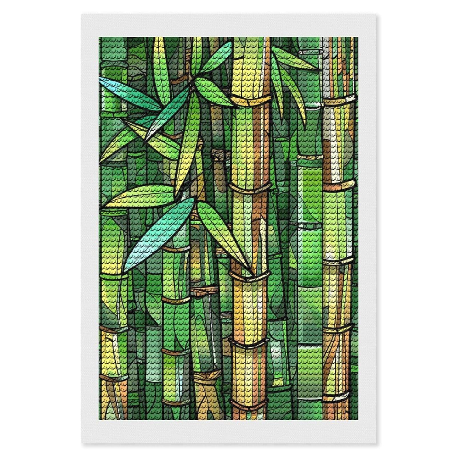 Junmoney Vibrant Bamboo Forest Illustration Diamond Painting Canvas Set 8"x12", for Adults, Sparkling Round Gems, Thoughtful Handmade Gift, Modern Decor