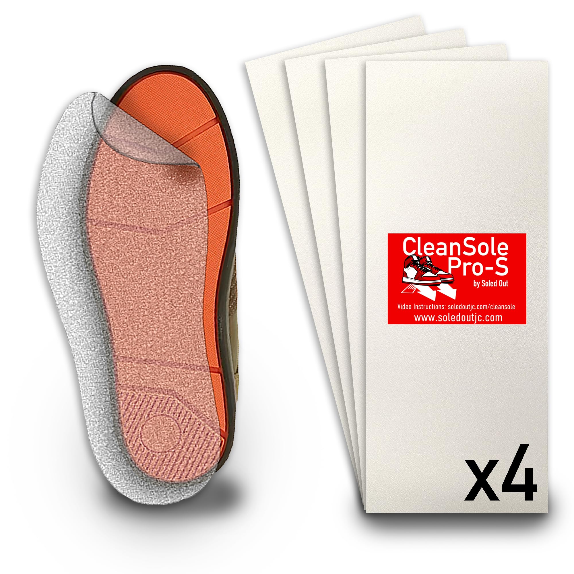 CleanSole Pro‑S Sole Protectors (4 Sheets) – U.S. Owned Brand – Peel & Stick Film for Sneakers, Dress Shoes & Heels – Outdoor Durable Scuff‑Free Shield