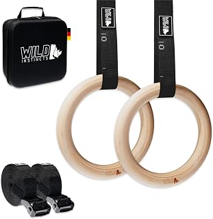 Wild Instincts Anillas de Gimnasia de Madera 28mm / 32mm para Gimnasia y Calistenia/Gym Rings/Aros de Gimnasia/Exercise Rings/Anillas de Calistenia/Anillas Madera Fitness/Fitness Rings