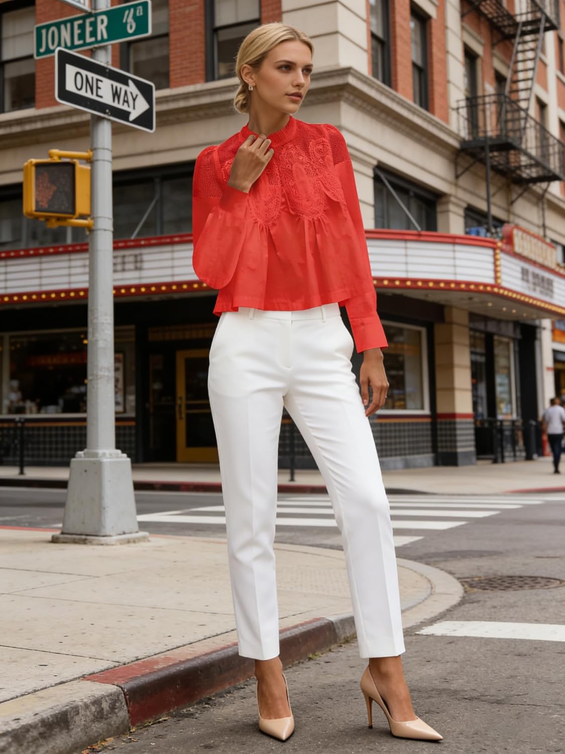 Women’s Lace Flared Short Sleeve Blouse Lace Poplin Ruffle Mesh Crew Neck Swing Babydoll Tops Elegant Loose Shirts - Image 6