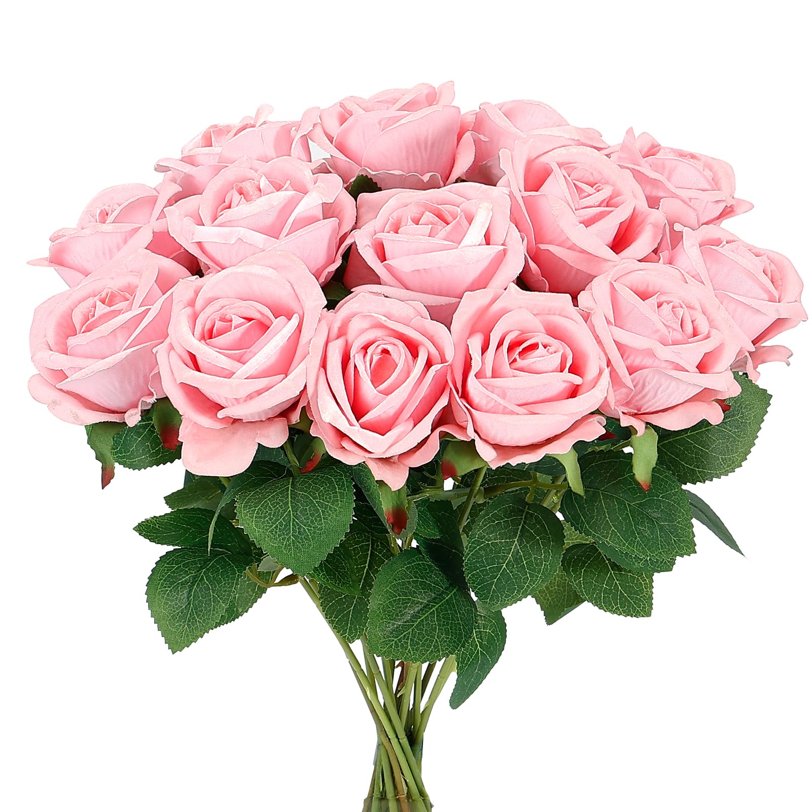 Auihiay 14PCS Pink Fake Roses, Artificial Roses Flowers with Long Stems for Valentine's Day, Wedding Bouquet, Baby Shower, Birthday, Home & Party Decor