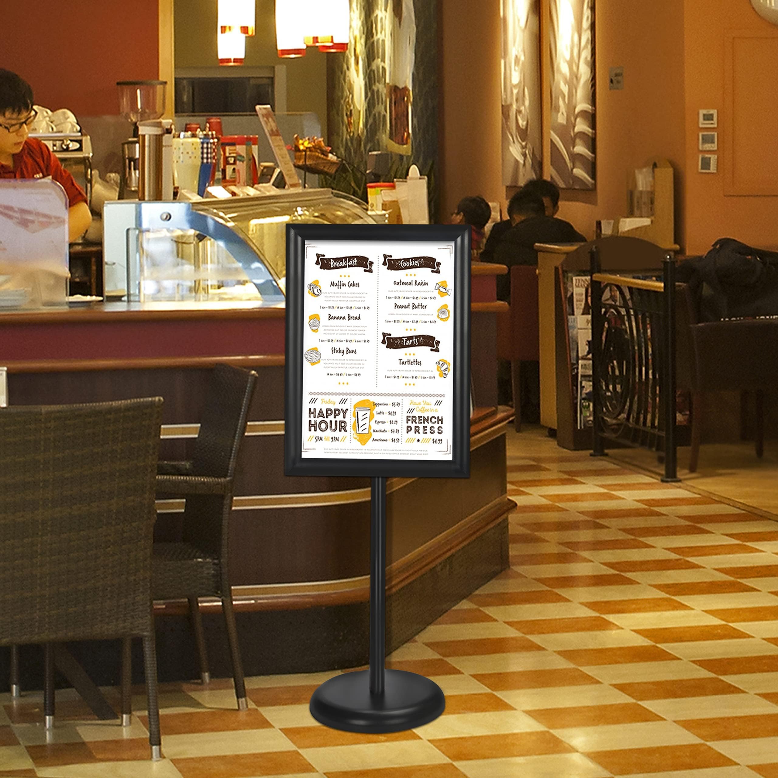 BELLE VOUS Espositore A3 Poster Board Nero - Espositori per Negozi Piedistallo in Alluminio - Espositore da Terra Porta Avvisi Verticale e Orizzontale per Matrimoni, Attività e Porta Menu Ristorante