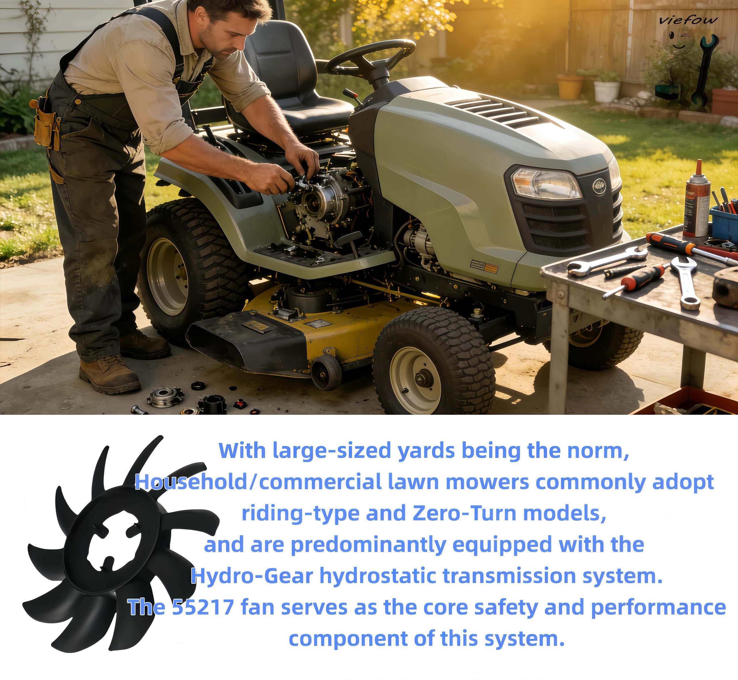 Viefow Lawn Mower 10 Blade Transmission Fan 55217 for Z-Force L LX