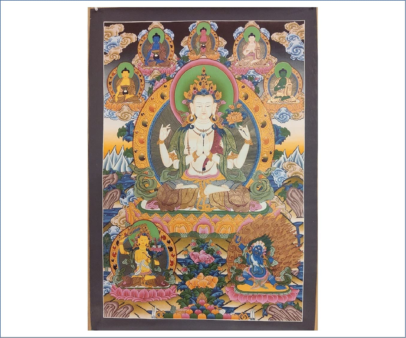 Amazon｜Thangka タンカ 蔵図 チベット仏教 ：Four arm