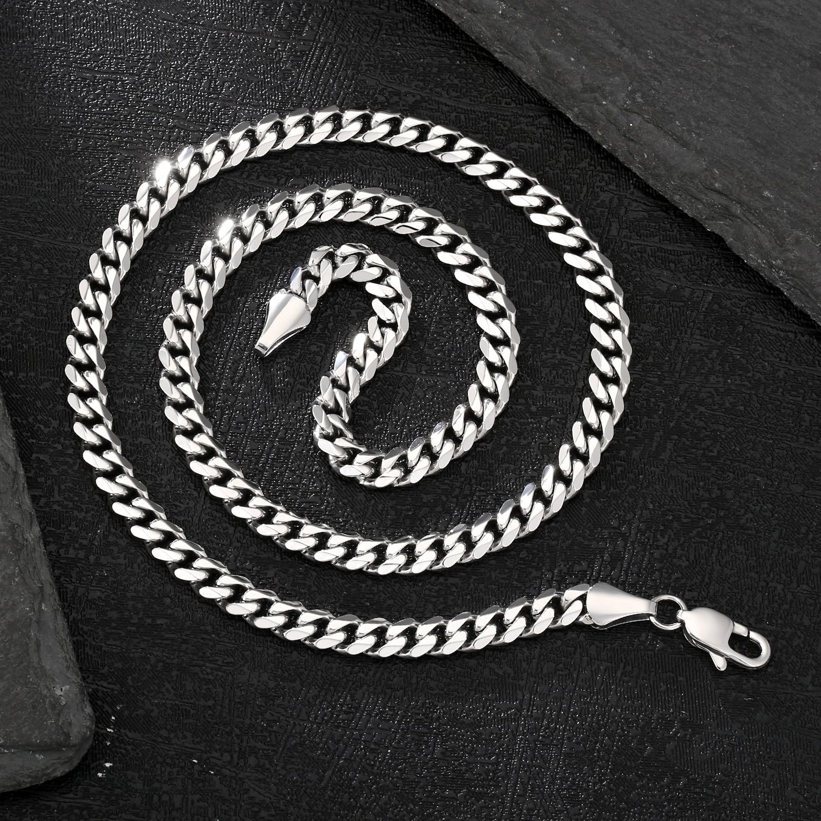 KRKC Herren Schmuck Set, Silber Farbe Edelstahl 7mm Cuban Armband 20,3cm & 6mm Cuban Link Chain Halskette 55,9cm, Panzerkette Nickel-frei Rostfrei, Vatertag Geburtstag Geschenk für Männer