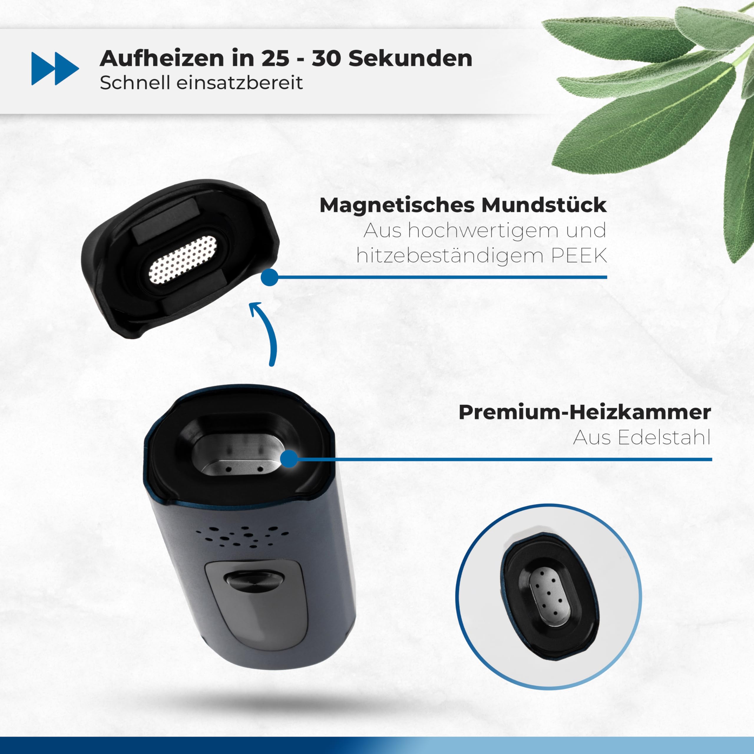WOLKENKRAFT ViTA Premium-Vaporizer *Nachtblau* | Für Kräuter & Extrakte | 5 Temperaturstufen | kompakt | vollisolierter Luftkanal | Edelstahl-Kammer | einfache Bedienung