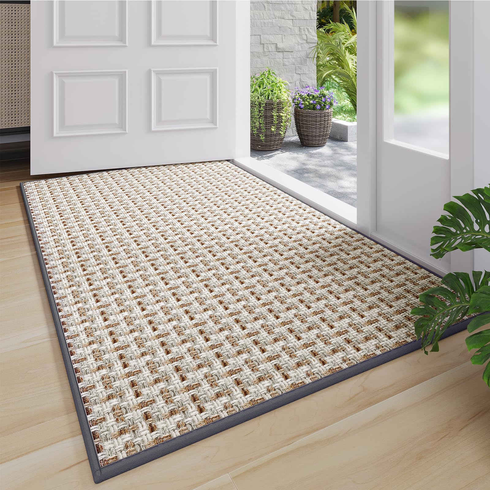 Quqei Door Mat Entrance 60x90 cm, Dirt Resistant and Absorbent, Non-Slip Rubber Backing Floor Mats, Easy Clean Low-Profile Doormat for Entryway, Front Door, Inside Entrance, Grey