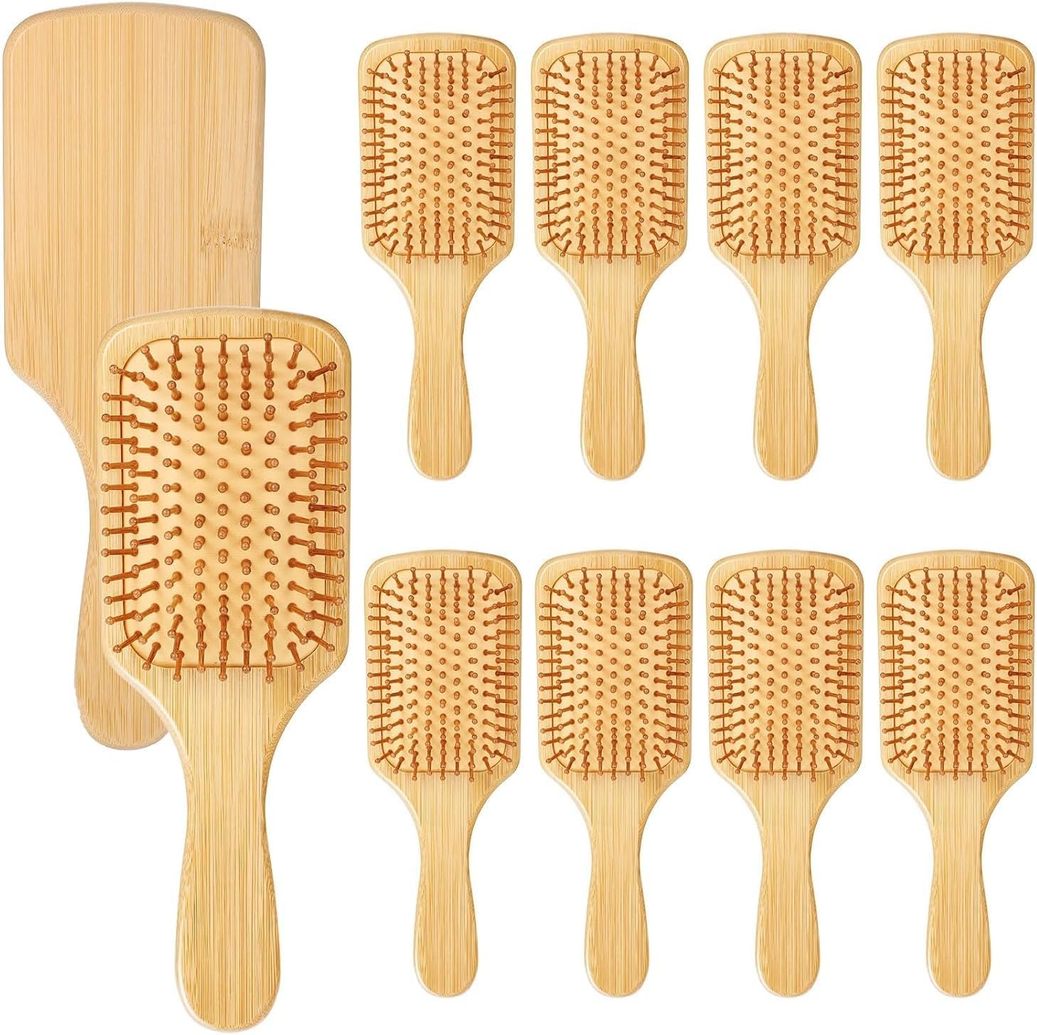 Bambus-Haarbürste, runde Spitze, Entwirrungsbürste, Paddel, leicht, antistatisch, für Damen, Herren und Kinder, stimuliert die Kopfhaut für das Haarwachstum, 10 Stück