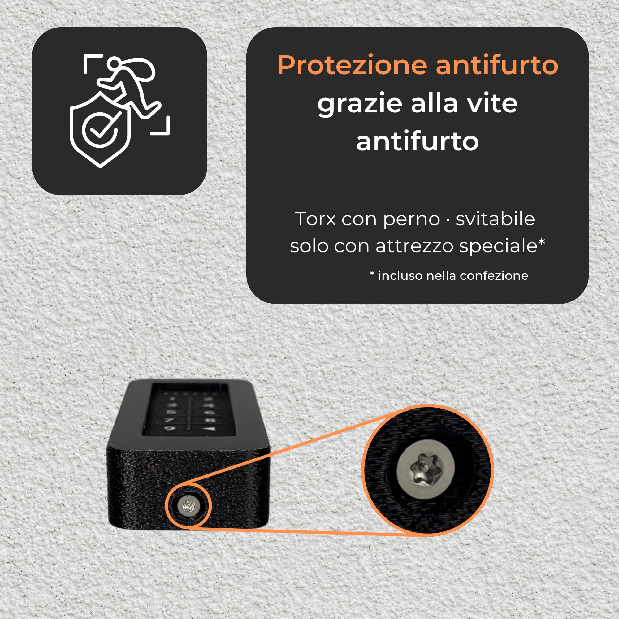 Generisch Supporto da parete compatibile con Nuki Keypad 1 – Copertura antifurto con vite di sicurezza Torx – senza tetto – Finitura simile all’intonaco – Nero
