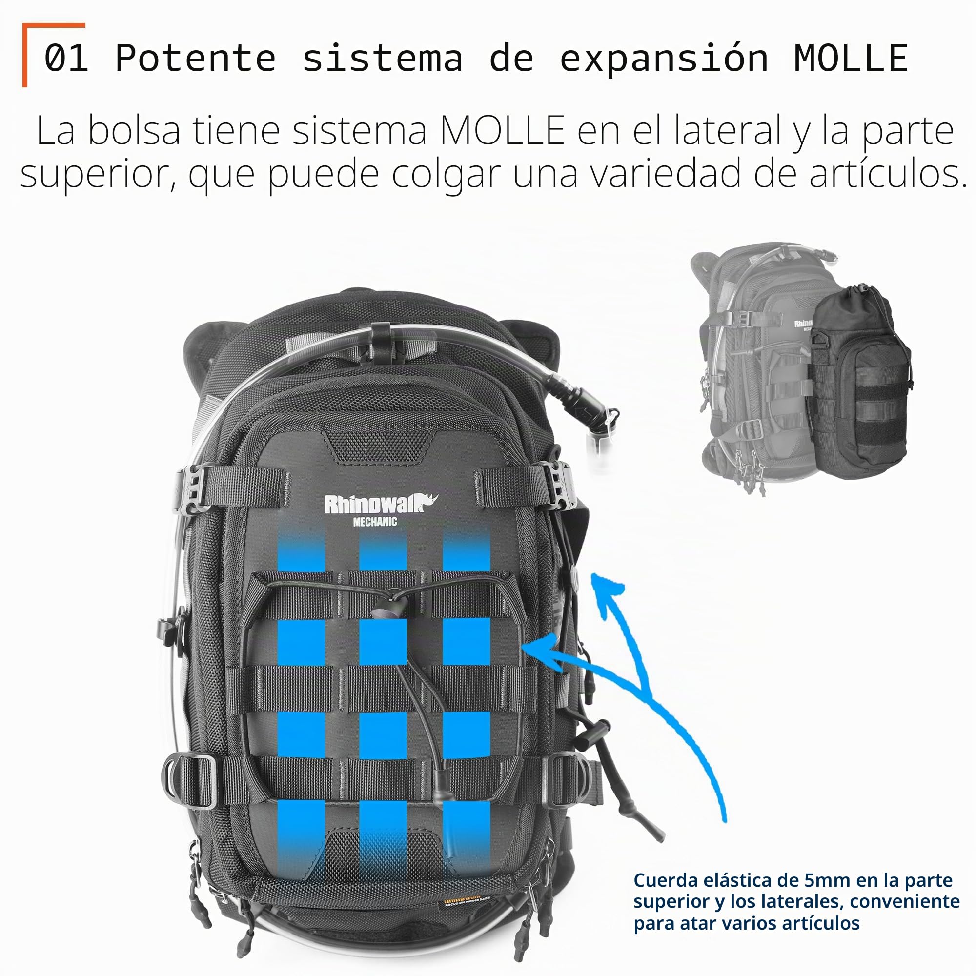 Rhinowalk Bolsa para tanque de motocicleta, mochila para motocicleta con sistema MOLLE de 1,5 l, compatible con Honda, Yamaha, Suzuki, Kawasaki, Harley, negra