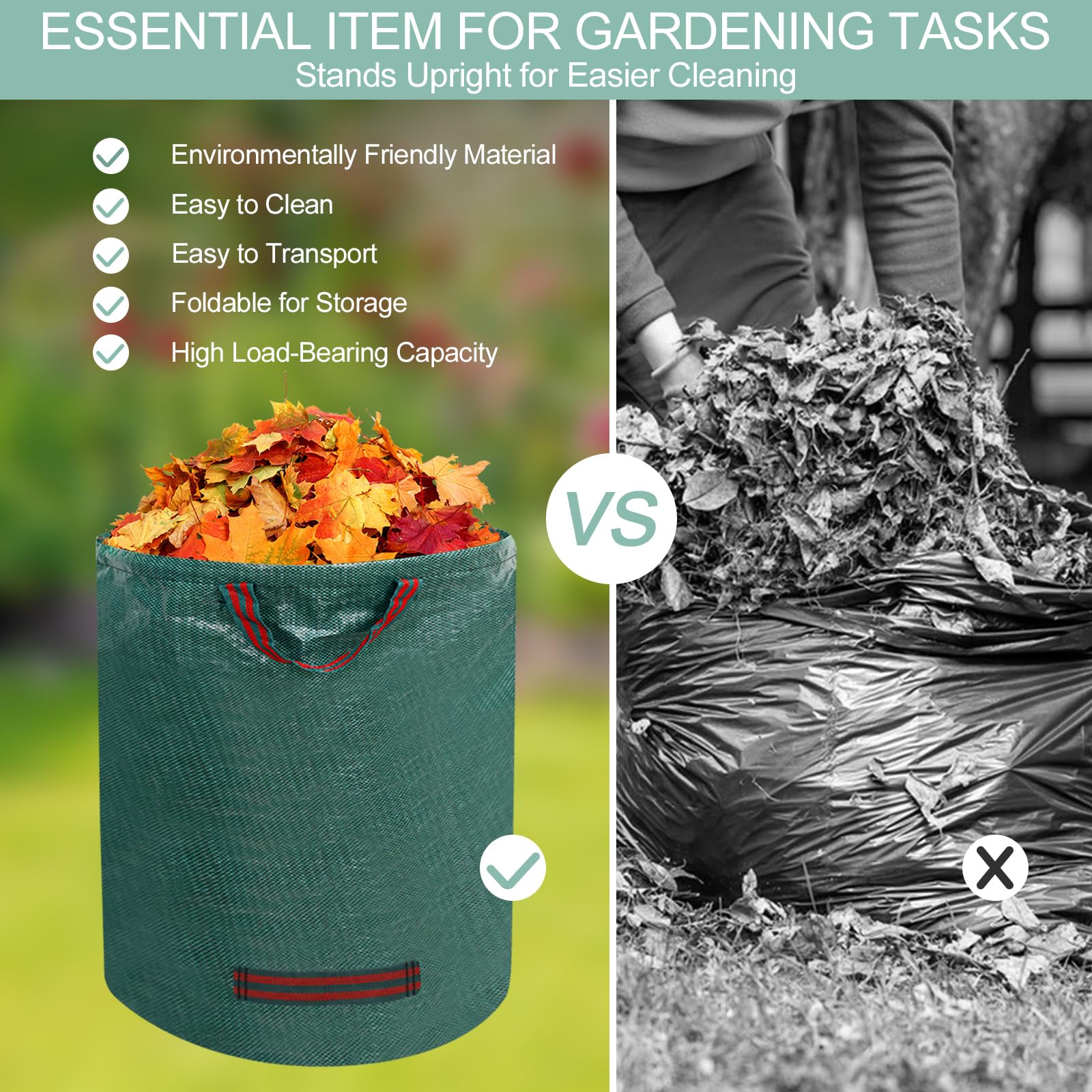 2 x 500L Garden Waste Sacks Gardening Sacks Garden Bags Garden Sacks with Handles for Leaves, Waste and Debris, Green - 5