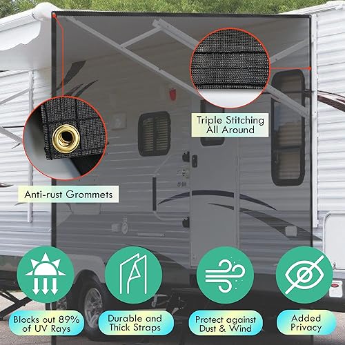 Miniatura 2 de Parasol para toldo V2.0  8 x 15 pies x 3 pulgadas  Toldo delantero para RV + kit de anclaje de metal  Bloqueador solar para toldo RV  Pantalla con