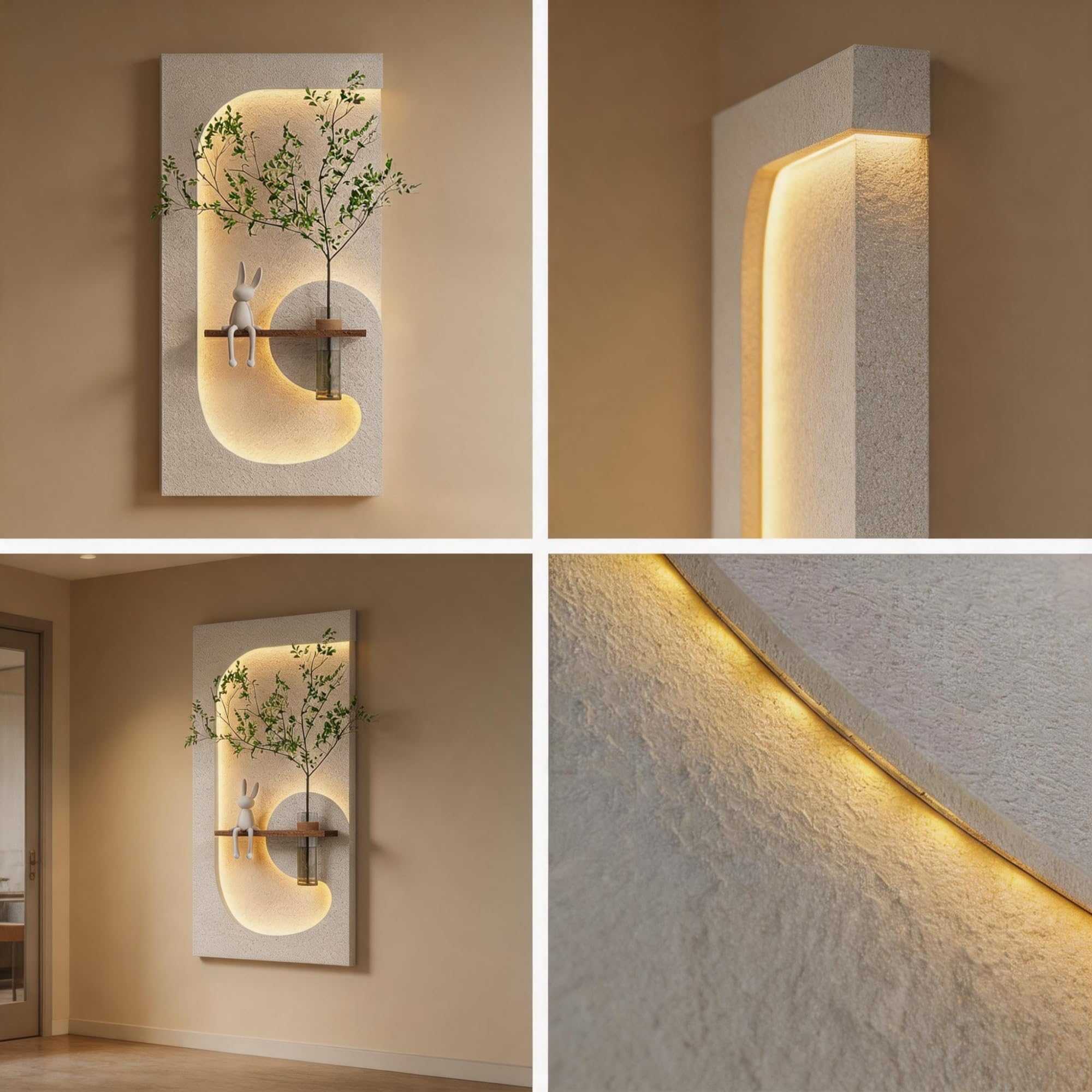 Modern 3d Wall Sculpture with LED Lights, Sandstone Wall Art Decor