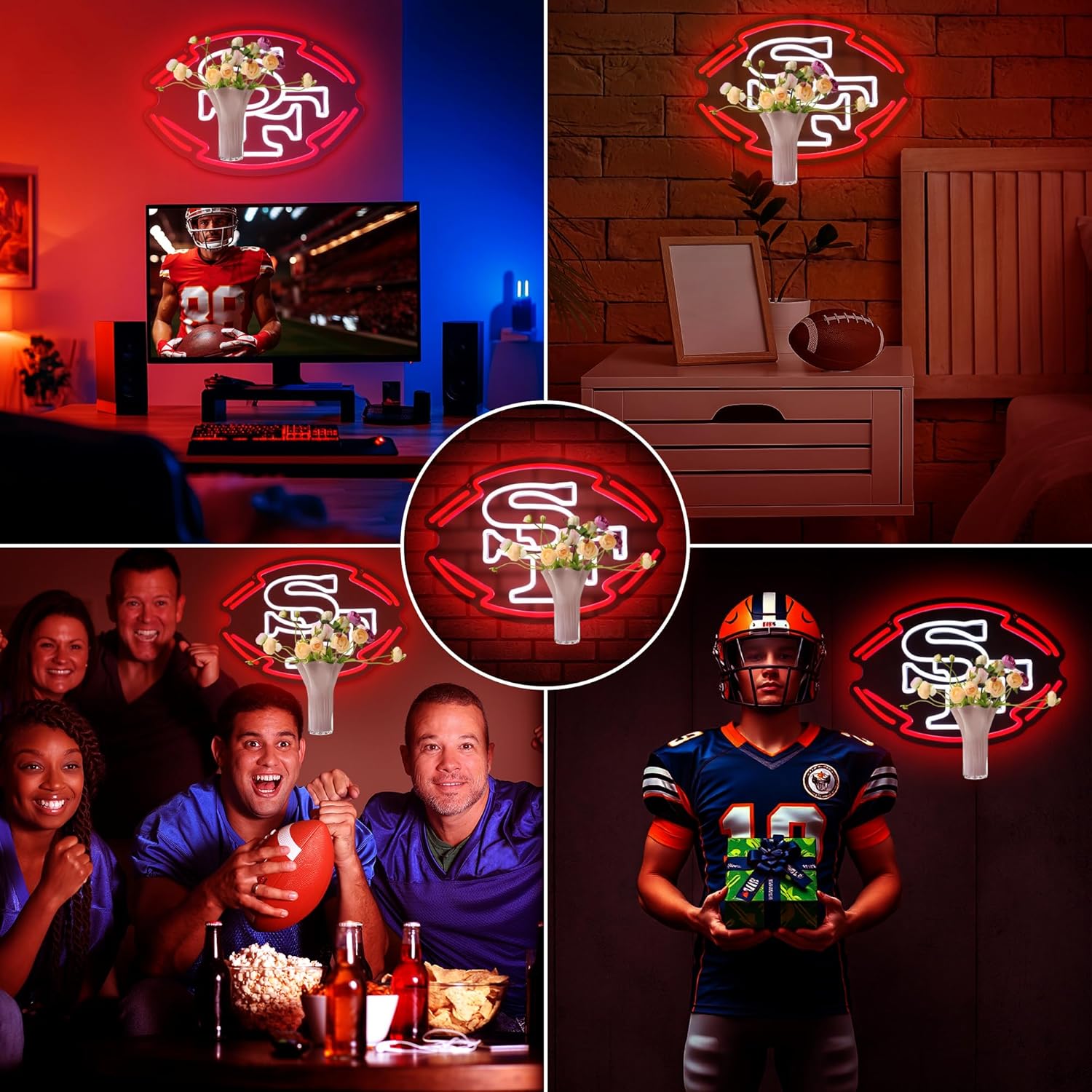 Football Team Neon Sign, Cool Dimmable Light Up Football Team Logo Hanging USB Powered for Wall Decor, Man Cave, Bedroom, Game Room Deco, Birthday Christmas Merch Gift for Boys Fans - Image 5