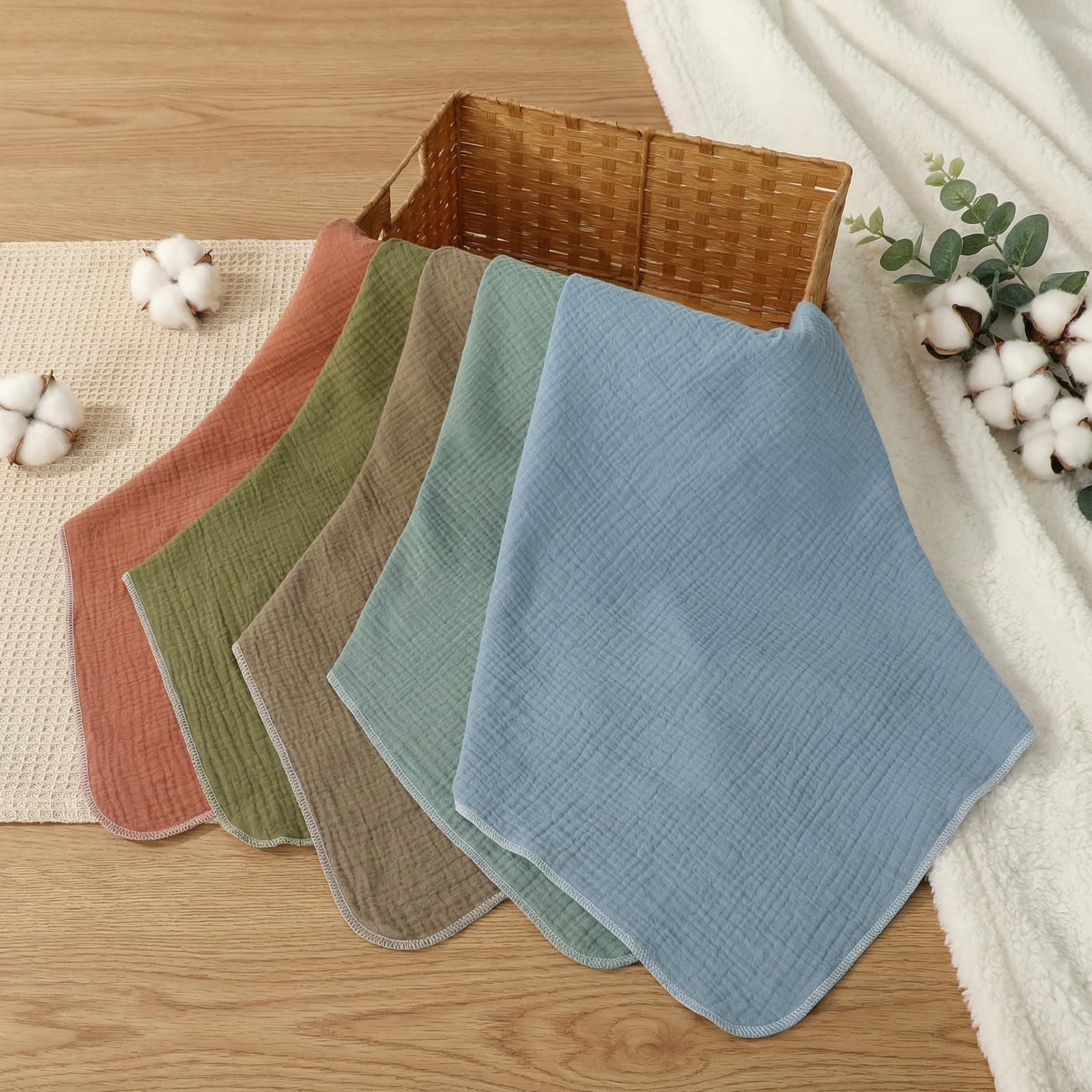 GSrenyu 6 Pack Muslin Cloths For Baby 60x60cm Baby Muslins Face Washcloths 100% Cotton Burp Cloths For Newborn Wiping Feeding - Image 2