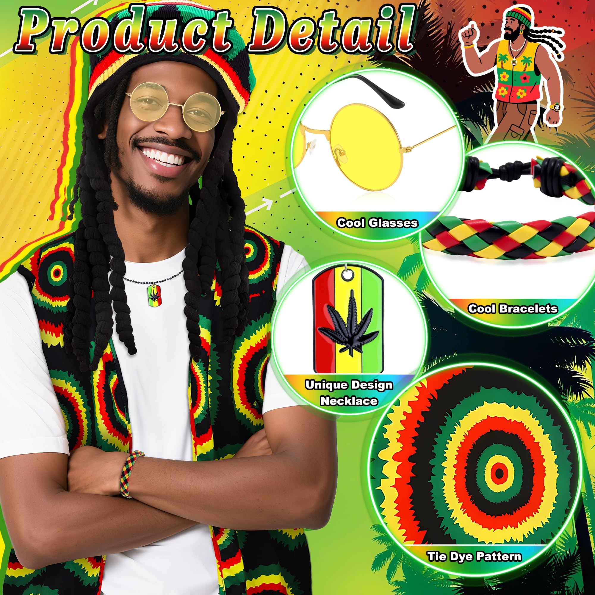 Bryndo 5 Pcs Reggae Fancy Dress Costume Accessories - Image 2