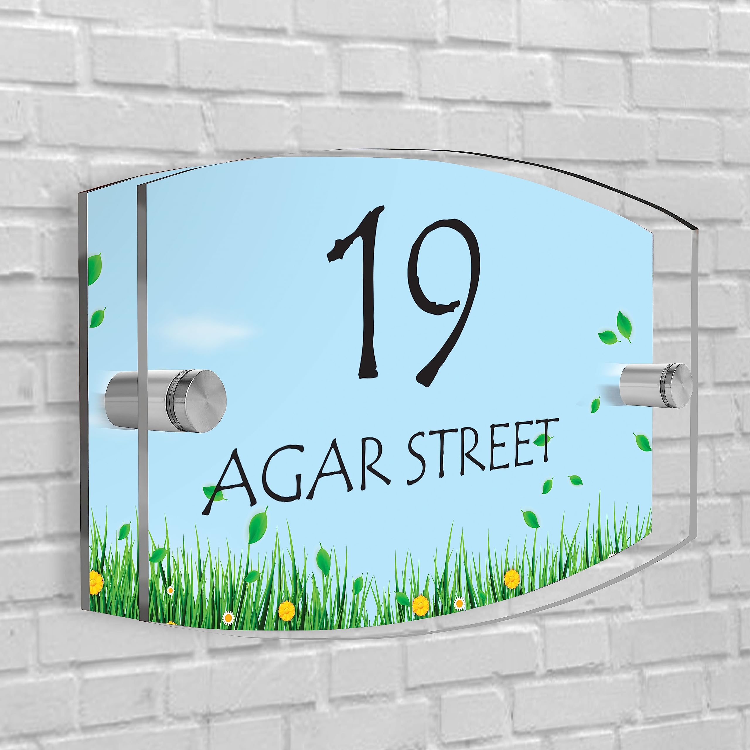 House Sign Plaque Personalised Door Number Street Glasss Effect Acrylic I House signs personalised door number plaque for wall outside I Arc-Rectangle Shape (Design 19)