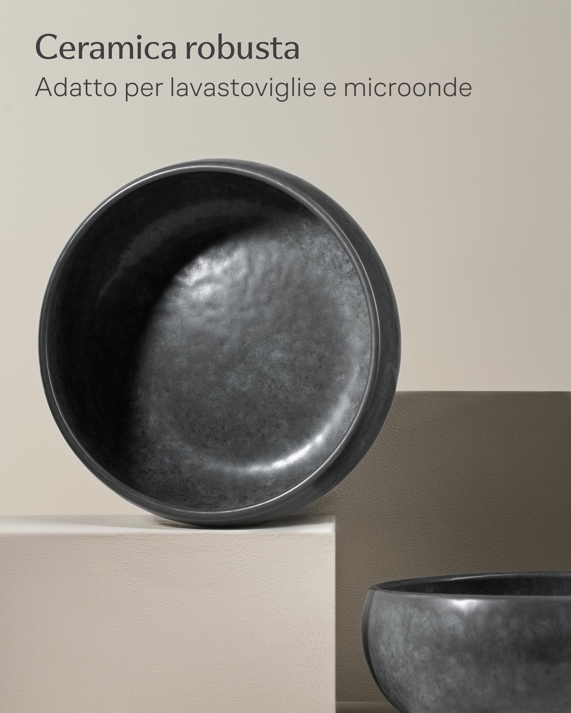 Cosumy Set da 4 Ciotole Nere 750 ml – Ciotole Zuppe Artigianali con Smalto Reattivo – Servizio Piatti Elegante, Adatti al Microonde e Lavabili in Lavastoviglie – Set Piatti per 4 Persone