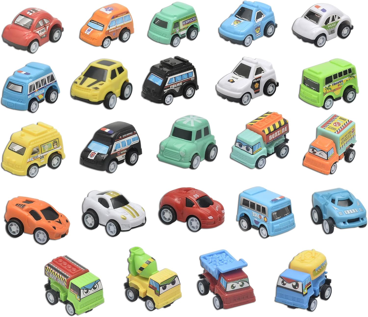 Advent Calendar 2023 Christmas 24 Days Countdown Calendar with Pull-Back Policeman Cars Trucks Engineering Cars Buss Sets Including 1Pc Map Xmas Toys for Boy Girls Kids Toddler Teens & Adult Women