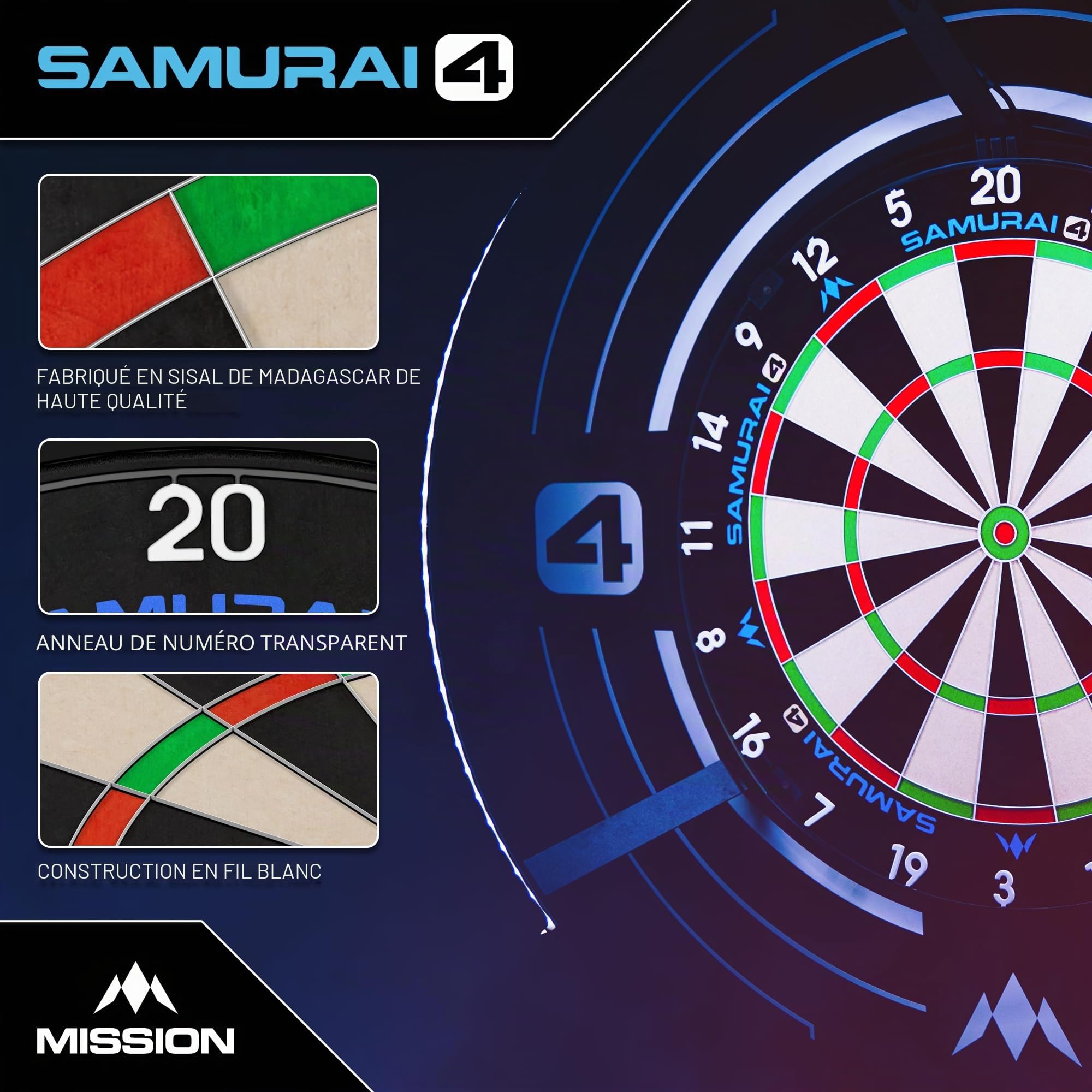Mission Darts | Samurai 4 | Jeu de fléchettes professionnel | Fil de lame | Édition Spider Blanche