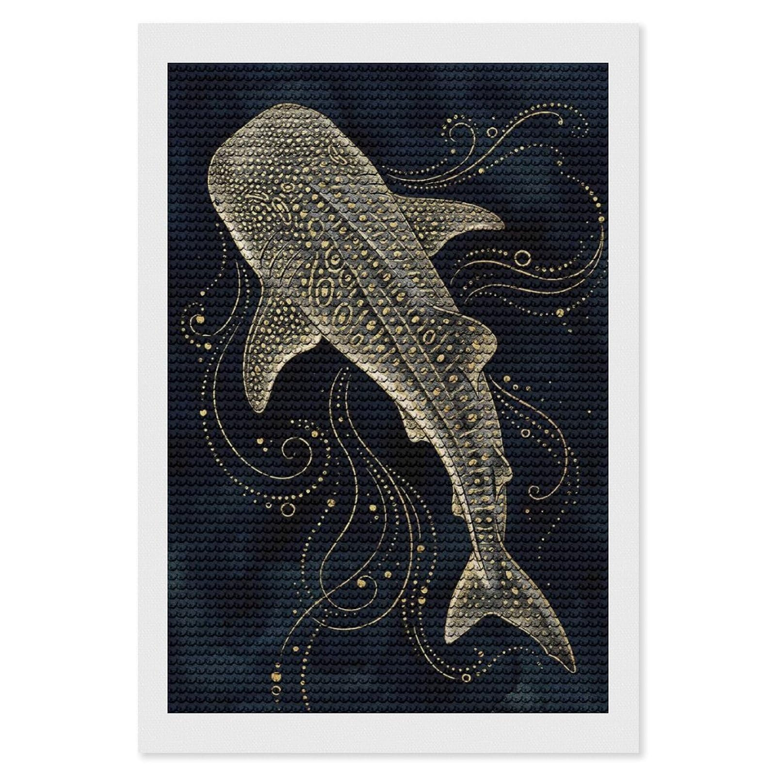 Junmoney Whale Shark Illustration with Golden Accents Full Drill Diamond Painting Kit 8"x12", for Teens, Calming Craft to Unwind, Home Wall Decor, Christmas Gift