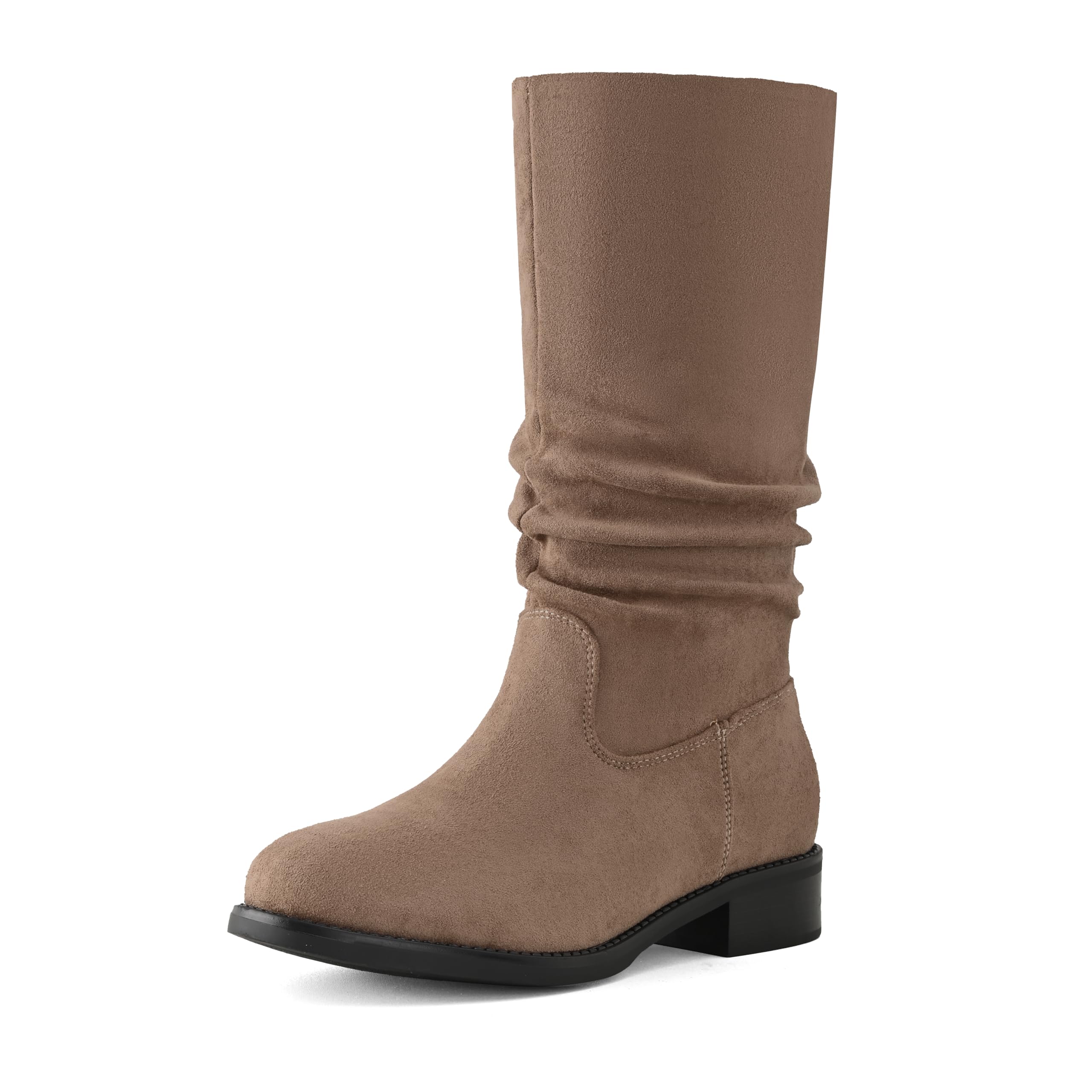 ShoeN Tale Slouchy Mid Calf Flat Boots for Women Pull On Round Toe Side Zip Fall and Winter