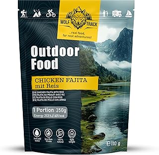 Wolftrack Chicken Fajita mit Reis – Gefriergetrocknete Outdoor‑Mahlzeit | Würziges Hähnchen‑Fajita‑Gericht mit Reis, Camping & Trekking Essen, Leicht & Sättigend, Mit heißem Wasser zubereitet