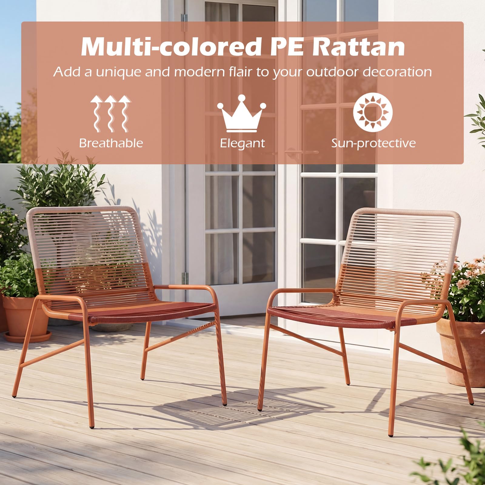 GIANTEX Set di mobili da giardino in rattan, per balcone, piccolo balcone, set di 2 sedie con tavolo, mobili da balcone per 2 persone, mobili da terrazza per esterni, set di mobili da giardino