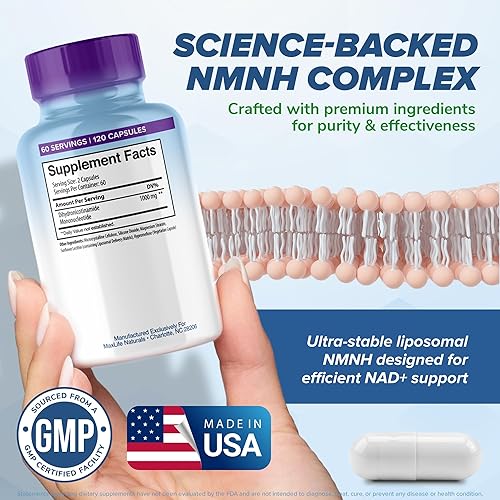 Miniatura 5 de MAXLIFE NATURALS NMNH liposomal 1000mg - Suplemento de apoyo NAD+ - Mononucleótido de dihidronicinamida biodisponible - 120 cápsulas