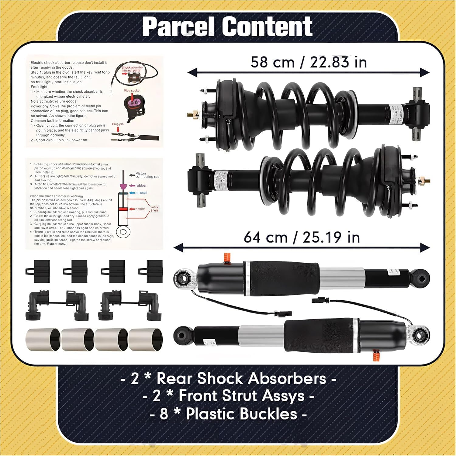 84176631 84176675 4-PCS Front & Rear Shock Absorber Struts with Magnetic Ride Control Compatible with 2015-2020 Escalade ESV, Suburban, Tahoe, GMC Yukon XL