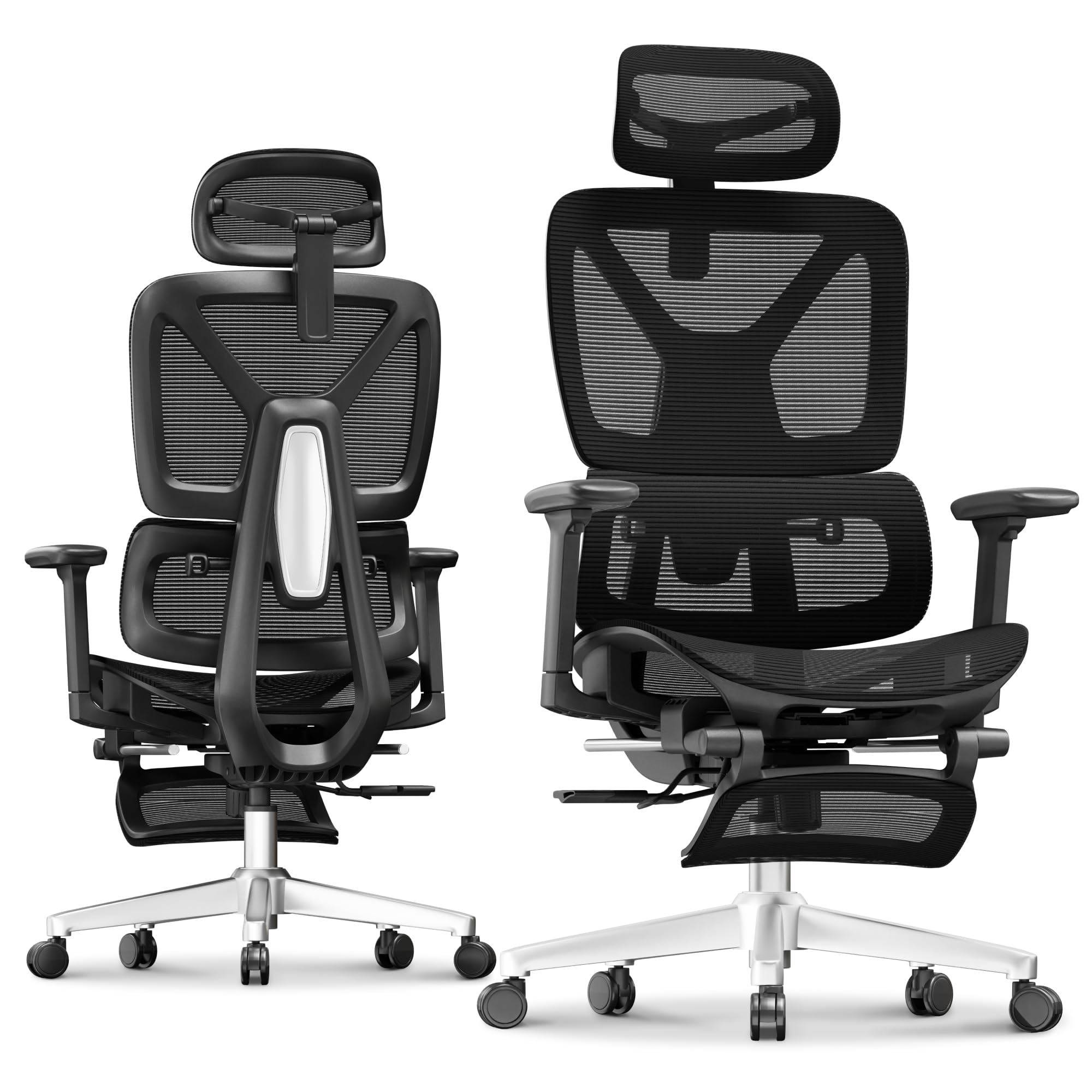 ErgoX Premium Ergonomic Office Chair with Footrest- Adjustable 3D Armrests, Dynamic Lumbar Support, Recline & Tilt Function, Mesh Seat, for Home & Office Use,Black