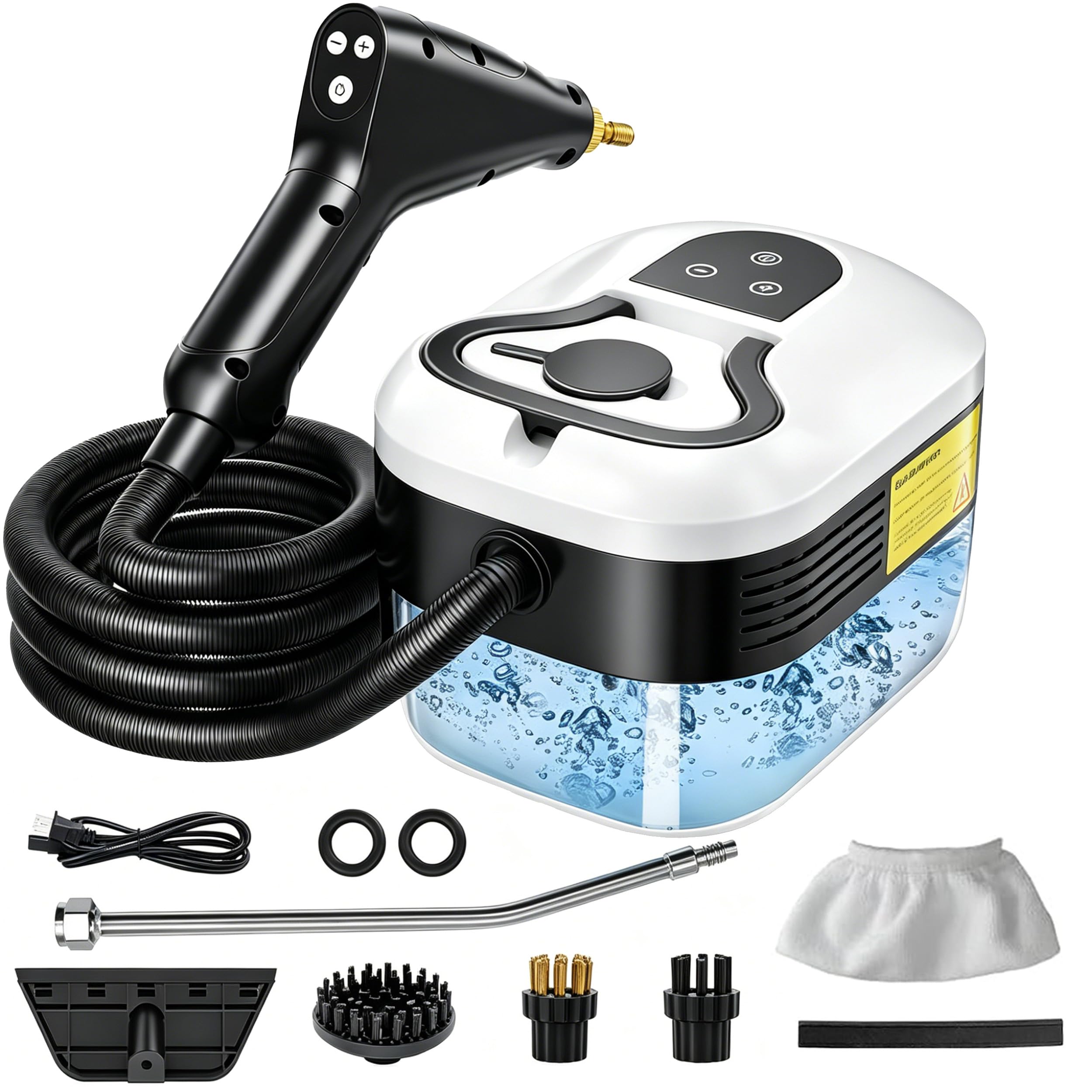 Nettoyeur Vapeur 2500W – 3 Bars, Chauffage 15S, Nettoyeur à Vapeur à Main avec Bouton Tactile Réglable, 4 Têtes de Brosse, Poignée Réglable 3 Niveaux, pour Cuisine, Salle de Bain, Voiture et Carrelag