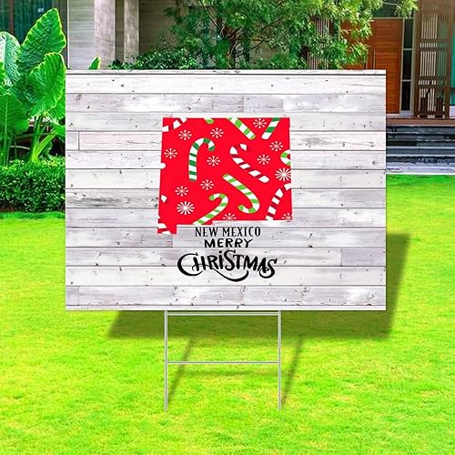 First Christmas in New Mexico Garage Sale Signs with Stakes Merry Christmas New Mexico State Yard Signs 2-Sided Weatherproof Free H Wire Stakes