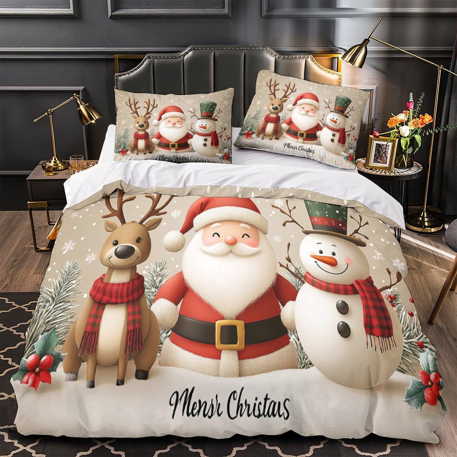 Parure de lit douce pour cadeau de Noël magique motif village 220x240