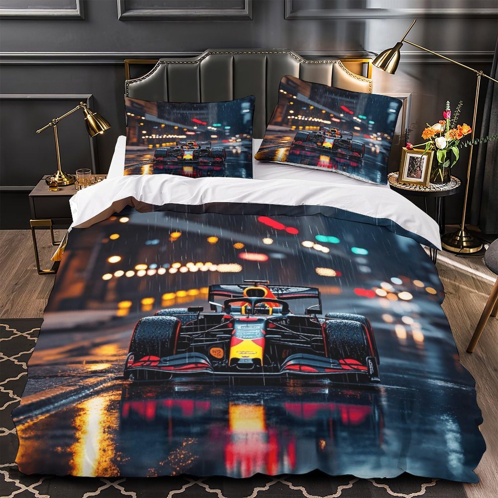 3U6C4M9K Formulaa Racing Warmth Bedding Set Hidden Zipper Duvet Cover with Pillowcases Racing Car Quilt Cover Soft Microfiber Comforter Cover Single（140x200cm）