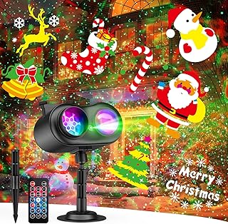Christmas Projector Lights Outdoor, Laser Firefly & Ocean Wave Projector with 20 Slides × 8 Patterns, 14 Scenes, Waterproof Holiday Light for House, Yard, Garden, with Remote & Timer