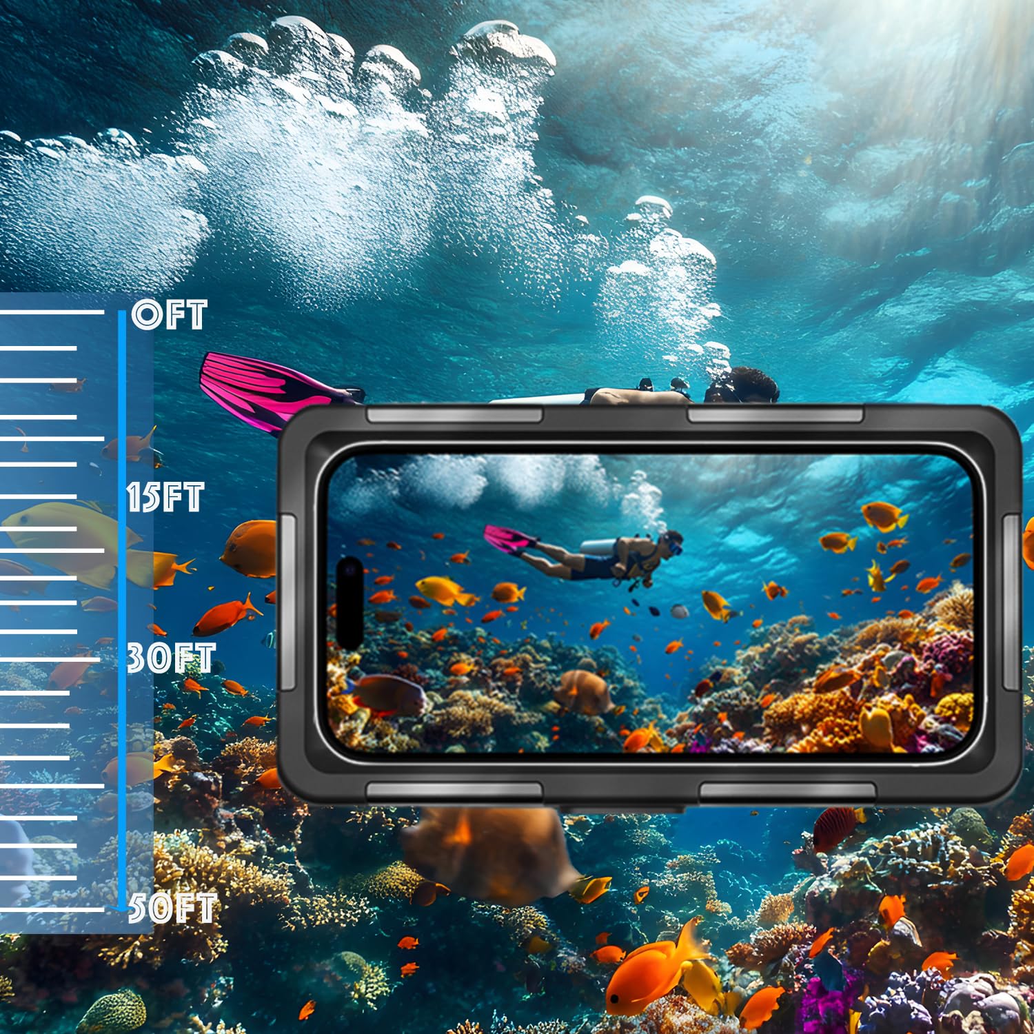 Funda de buceo submarino para teléfono 16/15/14/13/12/11 Pro Max/XR/XS/X Galaxy S8/S9/S10.[15 pies] Funda impermeable profesional de buceo bajo el agua para fotos y vídeos, color negro