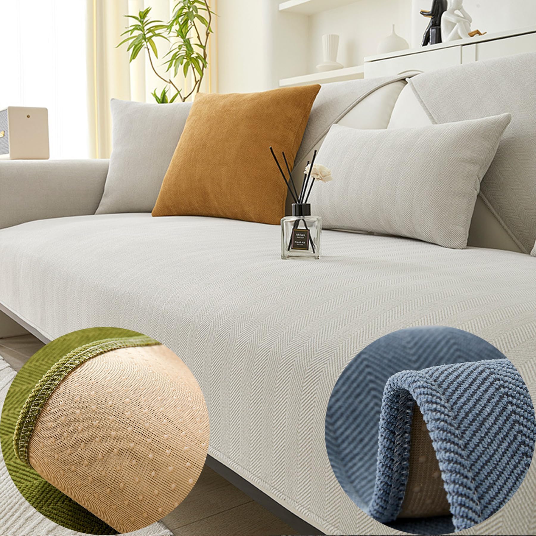 Funny Fuzzy Herringbone Chenille Fabric Furniture Protector Couch Cover,Herringbone Chenille Fabric Furniture Protector Sofa Cover,Herringbone Chenille Sofa Cove (Beige,90*210 cm/35.4*82.68 In)