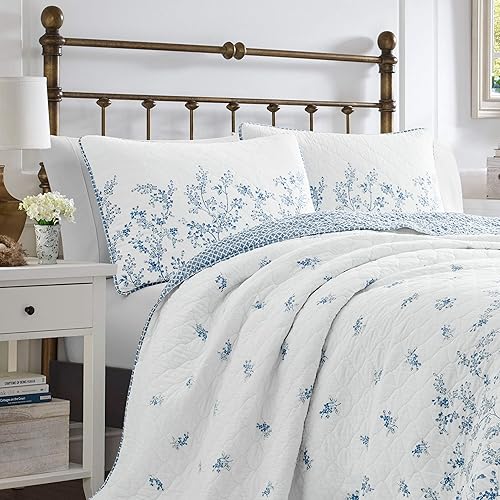 Miniatura 9 de Laura Ashley Inicio - Juego de edredón tamaño individual, ropa de cama reversible de algodón con funda a juego, decoración del hogar prelavada para